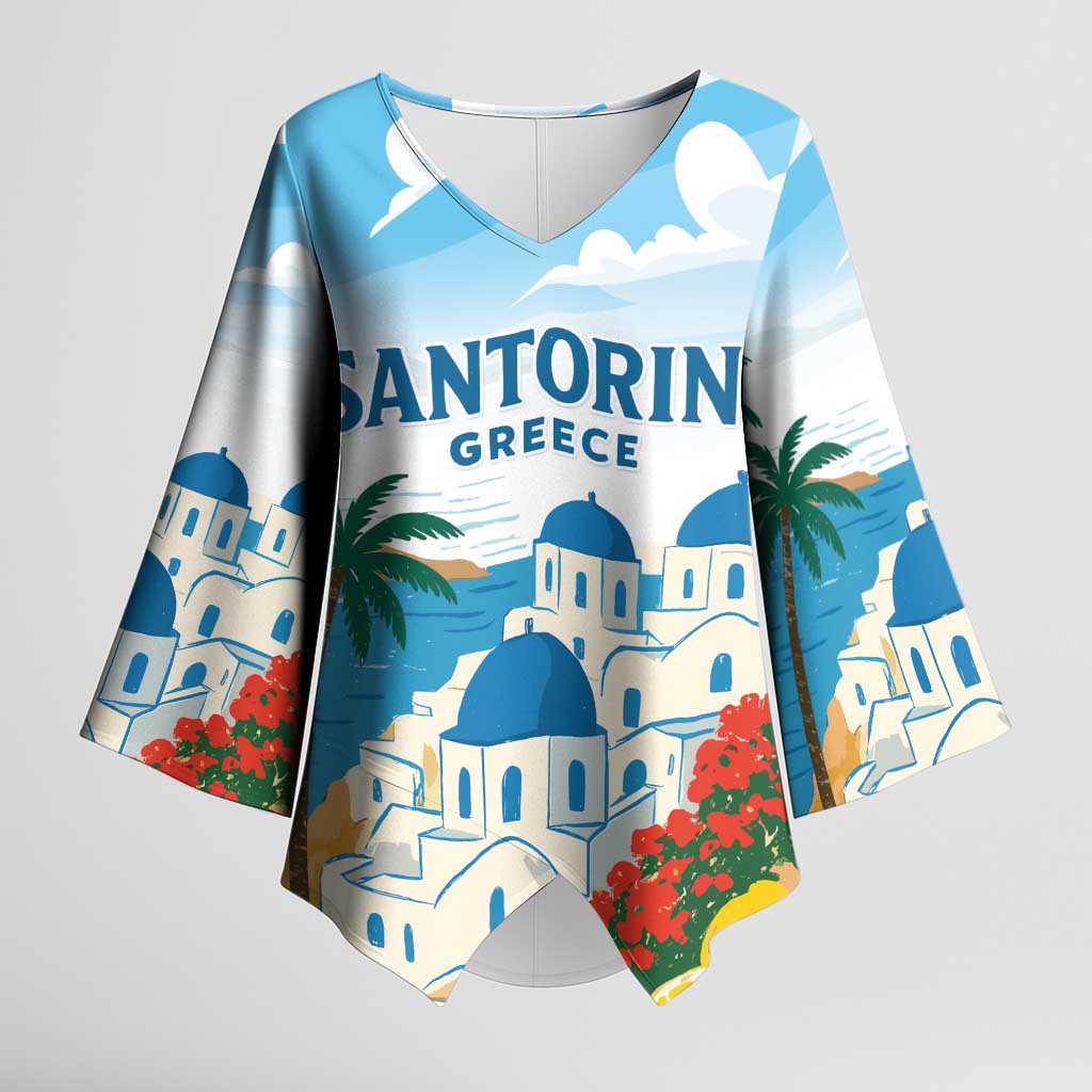 Greece Santorini Personalized Kimono Sleeve Blouse Greek Island Blue Dome Architecture Art