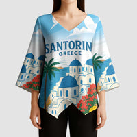 Greece Santorini Personalized Kimono Sleeve Blouse Greek Island Blue Dome Architecture Art