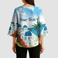 Greece Santorini Personalized Kimono Sleeve Blouse Greek Island Blue Dome Architecture Art