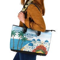Greece Santorini Leather Tote Bag Greek Island Blue Dome Architecture Art