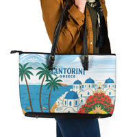 Greece Santorini Leather Tote Bag Greek Island Blue Dome Architecture Art