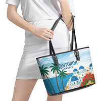 Greece Santorini Leather Tote Bag Greek Island Blue Dome Architecture Art
