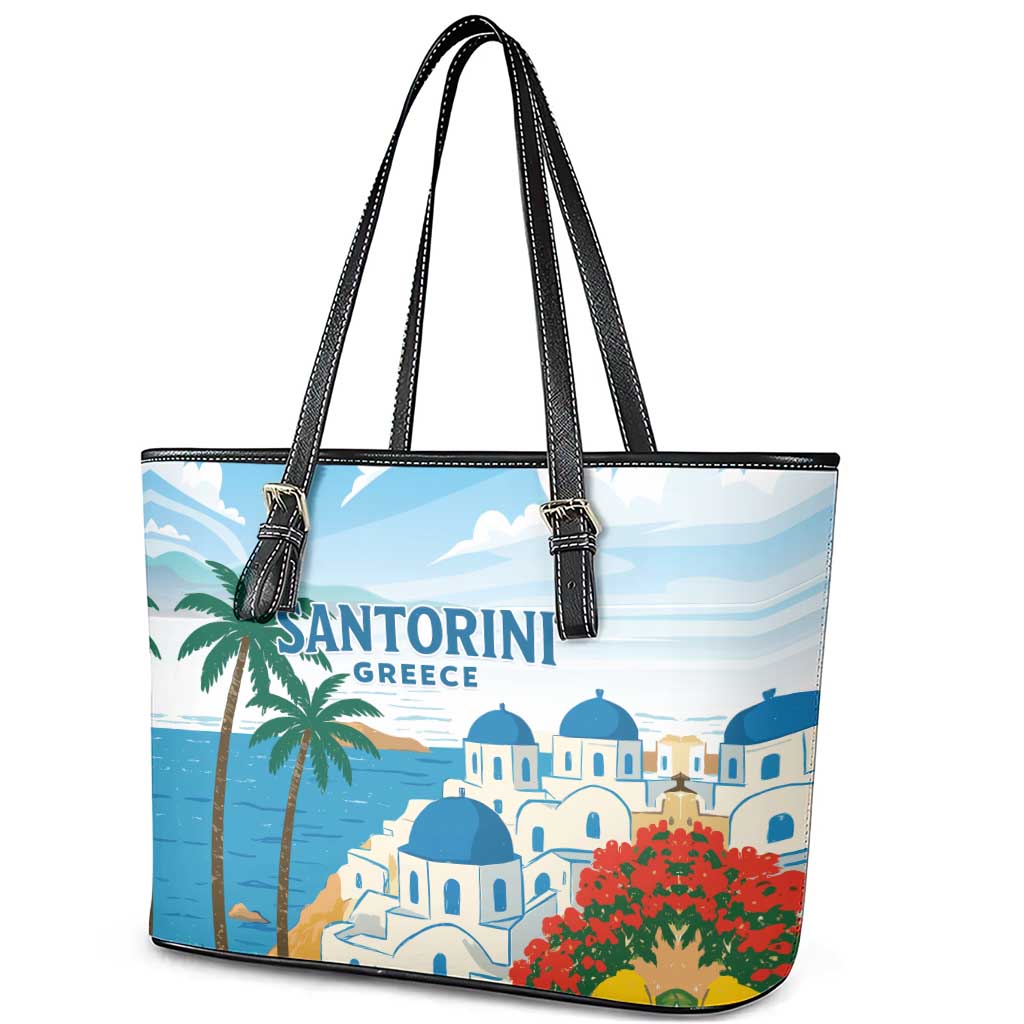 Greece Santorini Leather Tote Bag Greek Island Blue Dome Architecture Art