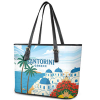 Greece Santorini Leather Tote Bag Greek Island Blue Dome Architecture Art