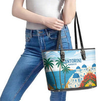 Greece Santorini Leather Tote Bag Greek Island Blue Dome Architecture Art