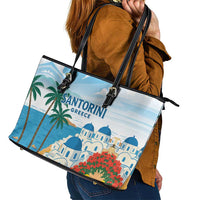 Greece Santorini Leather Tote Bag Greek Island Blue Dome Architecture Art