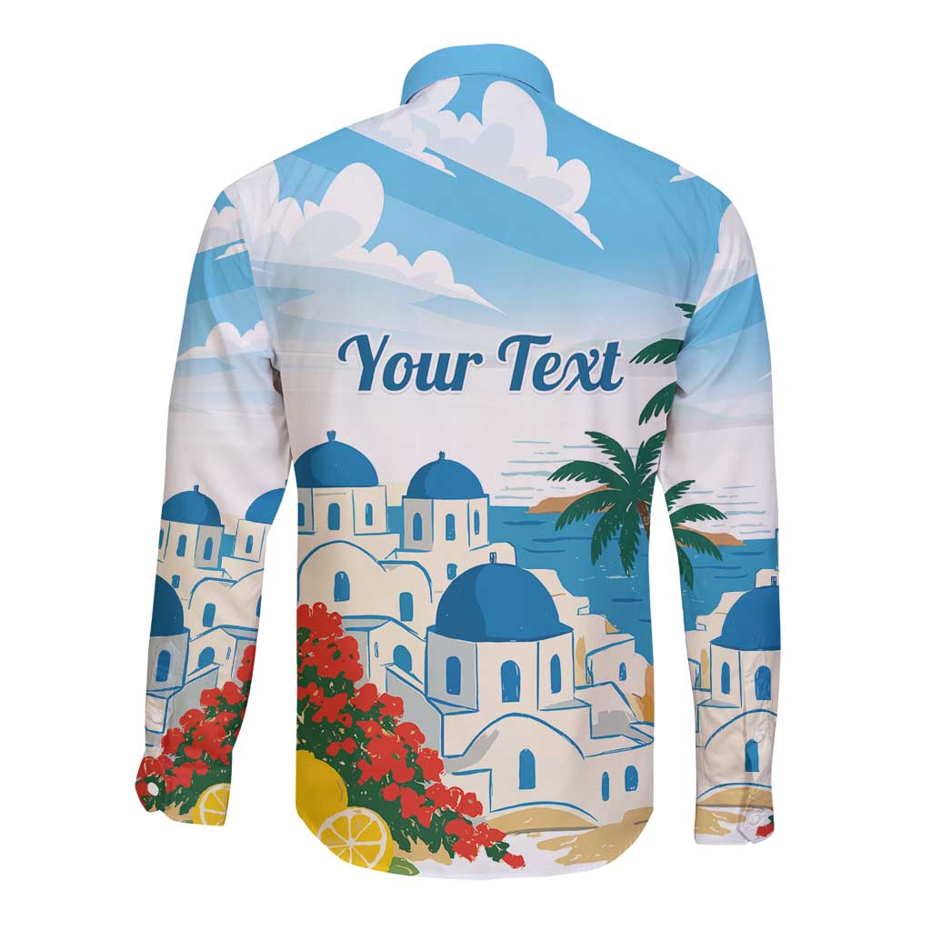 Greece Santorini Personalized Long Sleeve Button Shirt Greek Island Blue Dome Architecture Art