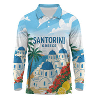 Greece Santorini Personalized Long Sleeve Polo Shirt Greek Island Blue Dome Architecture Art