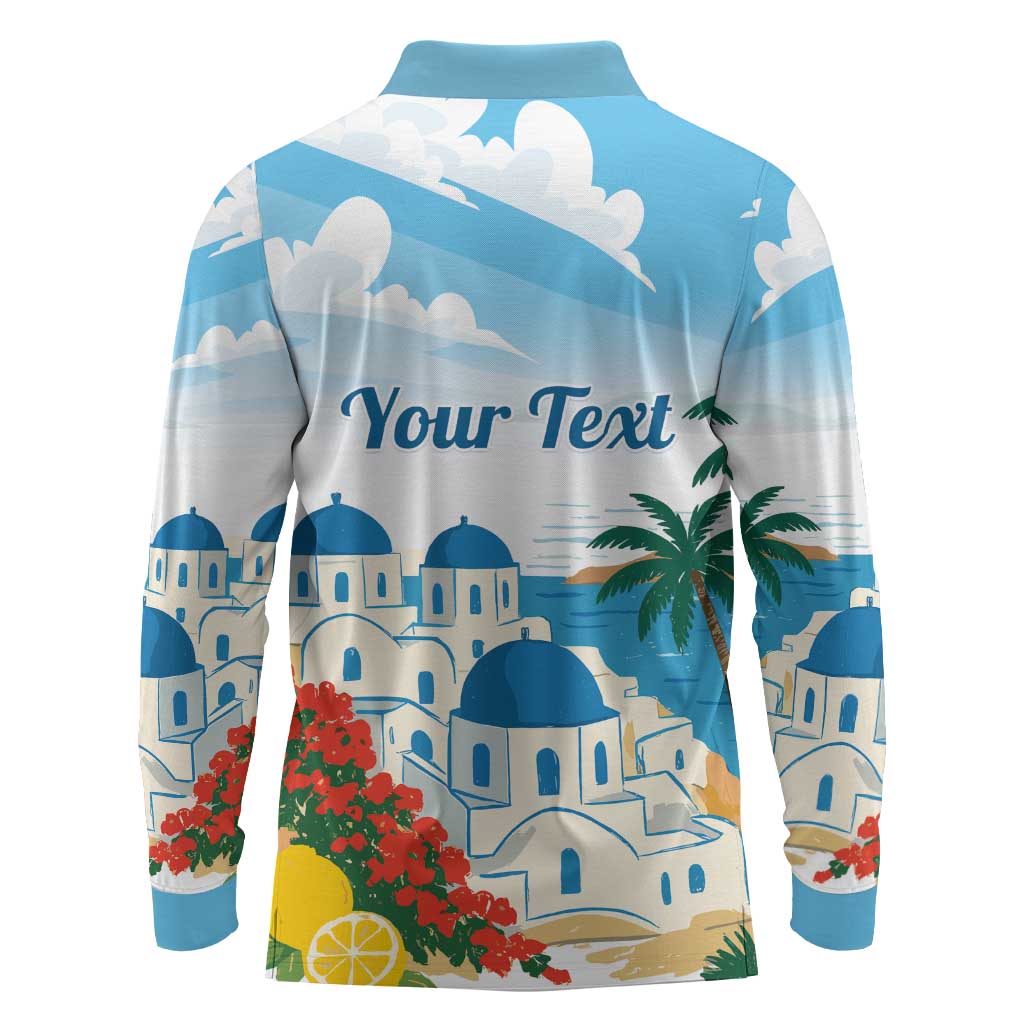 Greece Santorini Personalized Long Sleeve Polo Shirt Greek Island Blue Dome Architecture Art