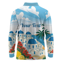 Greece Santorini Personalized Long Sleeve Polo Shirt Greek Island Blue Dome Architecture Art