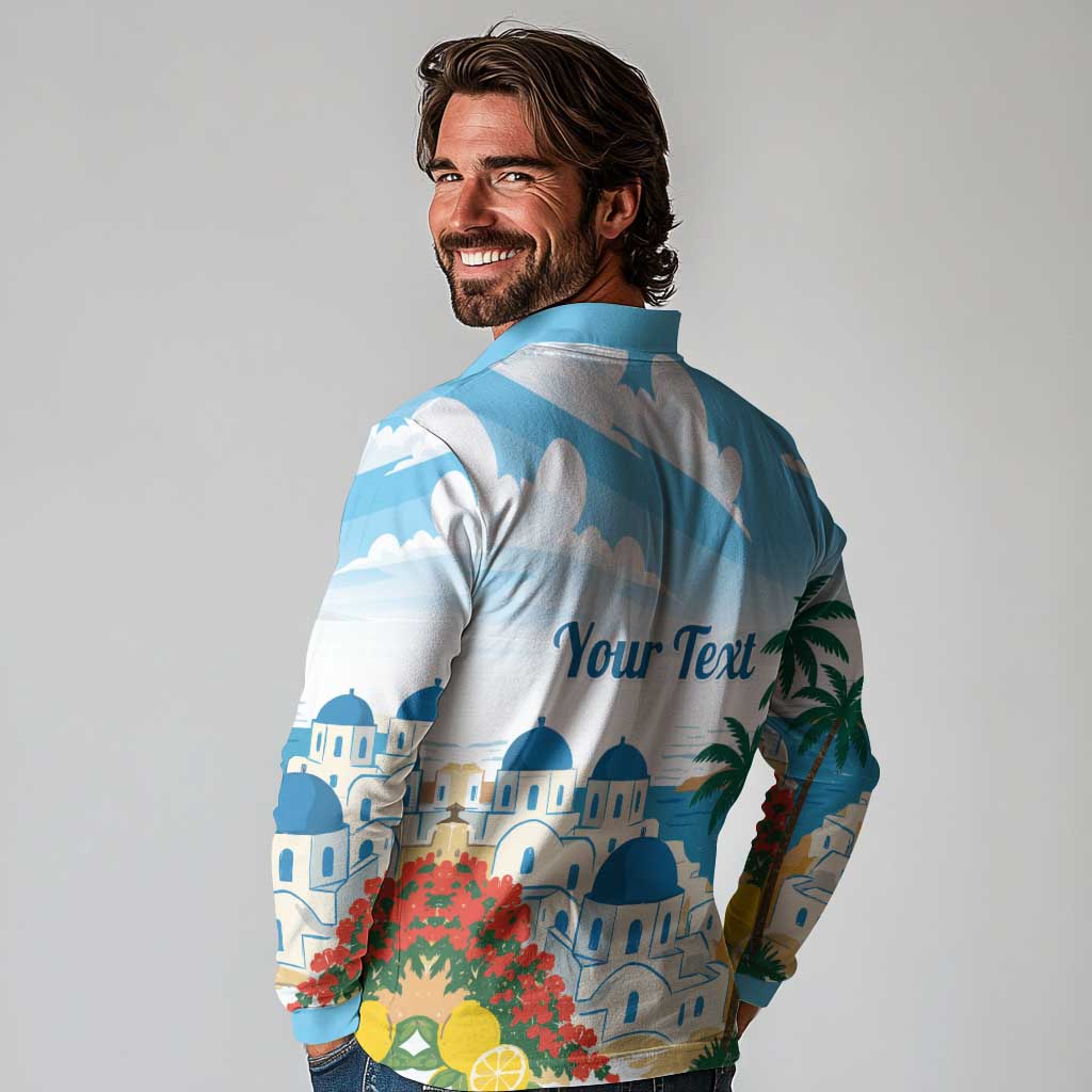 Greece Santorini Personalized Long Sleeve Polo Shirt Greek Island Blue Dome Architecture Art