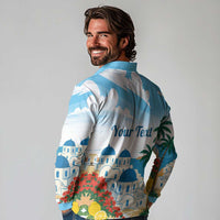 Greece Santorini Personalized Long Sleeve Polo Shirt Greek Island Blue Dome Architecture Art