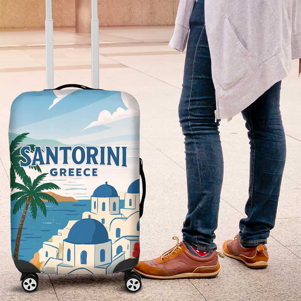 Greece Santorini Luggage Cover Greek Island Blue Dome Architecture Art