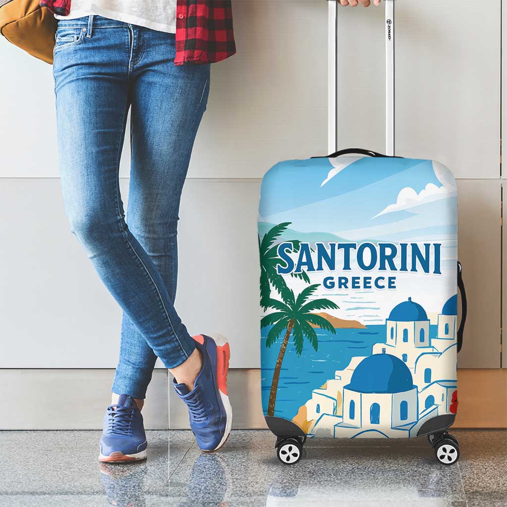 Greece Santorini Luggage Cover Greek Island Blue Dome Architecture Art