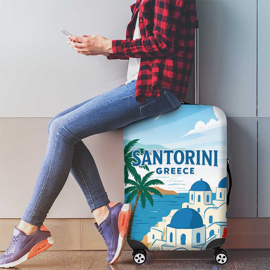 Greece Santorini Luggage Cover Greek Island Blue Dome Architecture Art