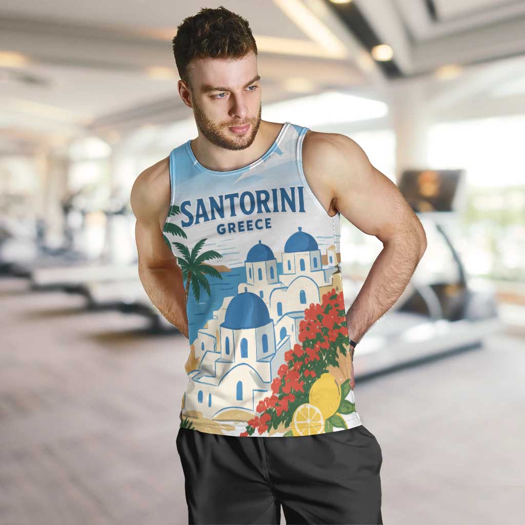 Greece Santorini Personalized Men Tank Top Greek Island Blue Dome Architecture Art