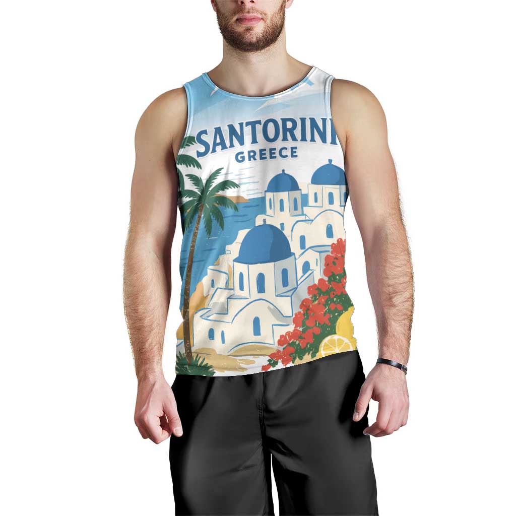 Greece Santorini Personalized Men Tank Top Greek Island Blue Dome Architecture Art