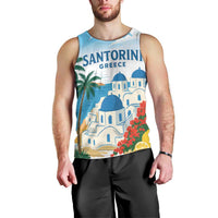 Greece Santorini Personalized Men Tank Top Greek Island Blue Dome Architecture Art
