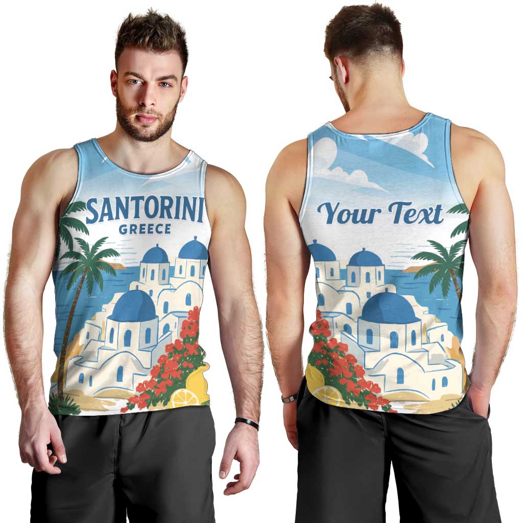 Greece Santorini Personalized Men Tank Top Greek Island Blue Dome Architecture Art