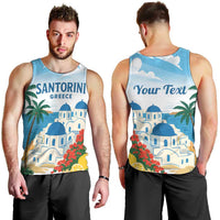 Greece Santorini Personalized Men Tank Top Greek Island Blue Dome Architecture Art