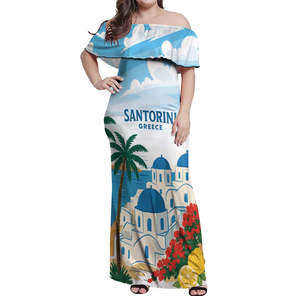 Greece Santorini Personalized Off Shoulder Maxi Dress Greek Island Blue Dome Architecture Art