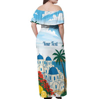 Greece Santorini Personalized Off Shoulder Maxi Dress Greek Island Blue Dome Architecture Art