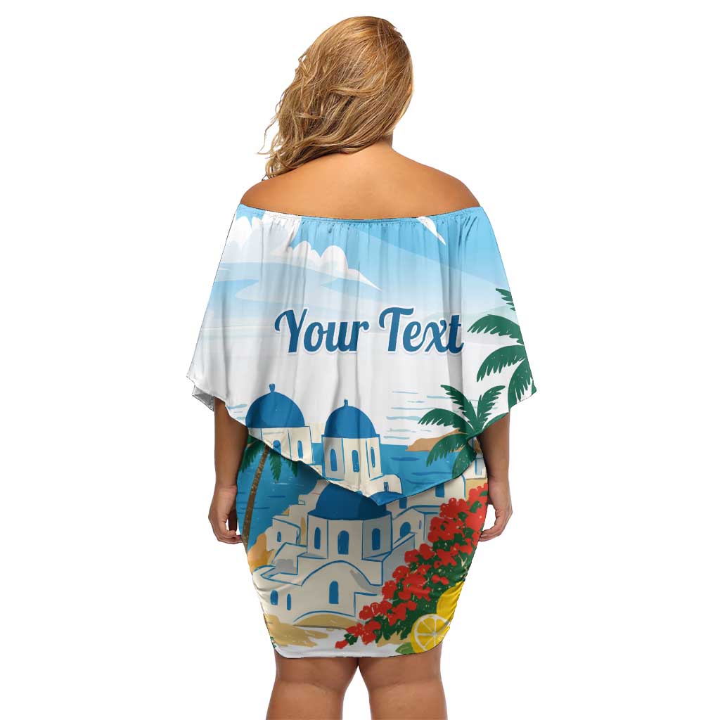 Greece Santorini Personalized Off Shoulder Short Dress Greek Island Blue Dome Architecture Art