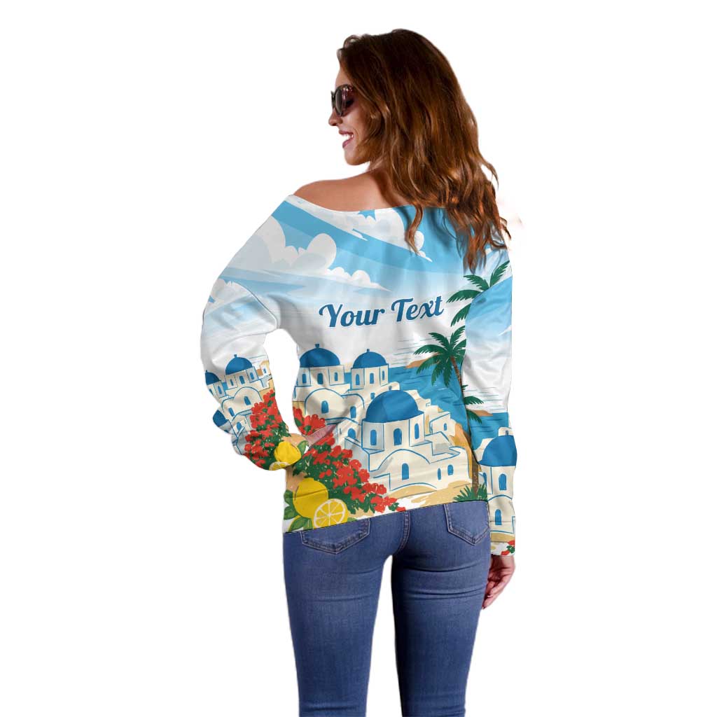 Greece Santorini Personalized Off Shoulder Sweater Greek Island Blue Dome Architecture Art