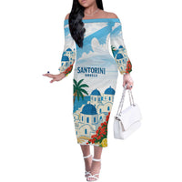 Greece Santorini Personalized Off The Shoulder Long Sleeve Dress Greek Island Blue Dome Architecture Art