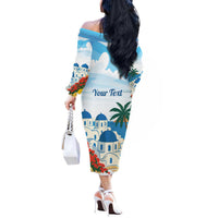 Greece Santorini Personalized Off The Shoulder Long Sleeve Dress Greek Island Blue Dome Architecture Art