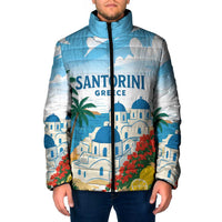 Greece Santorini Personalized Padded Jacket Greek Island Blue Dome Architecture Art