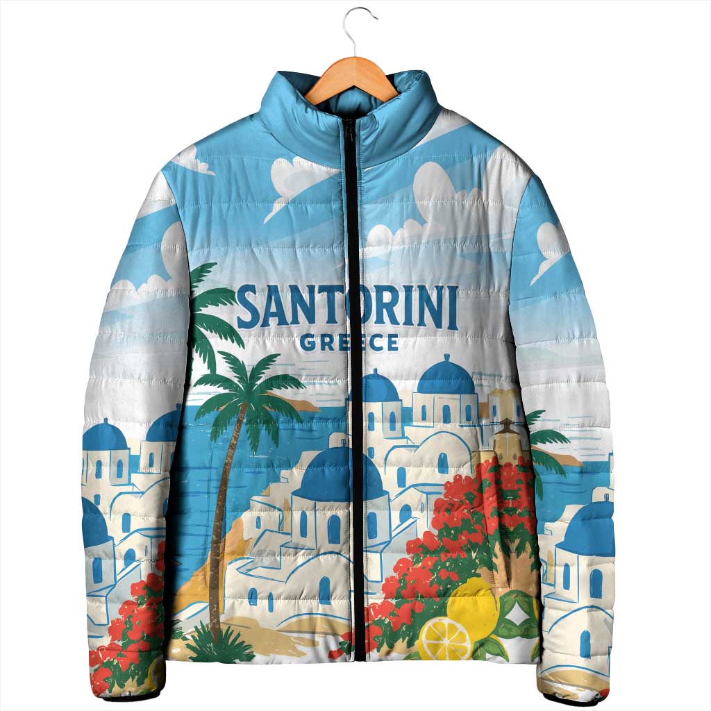 Greece Santorini Personalized Padded Jacket Greek Island Blue Dome Architecture Art