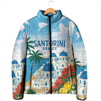 Greece Santorini Personalized Padded Jacket Greek Island Blue Dome Architecture Art