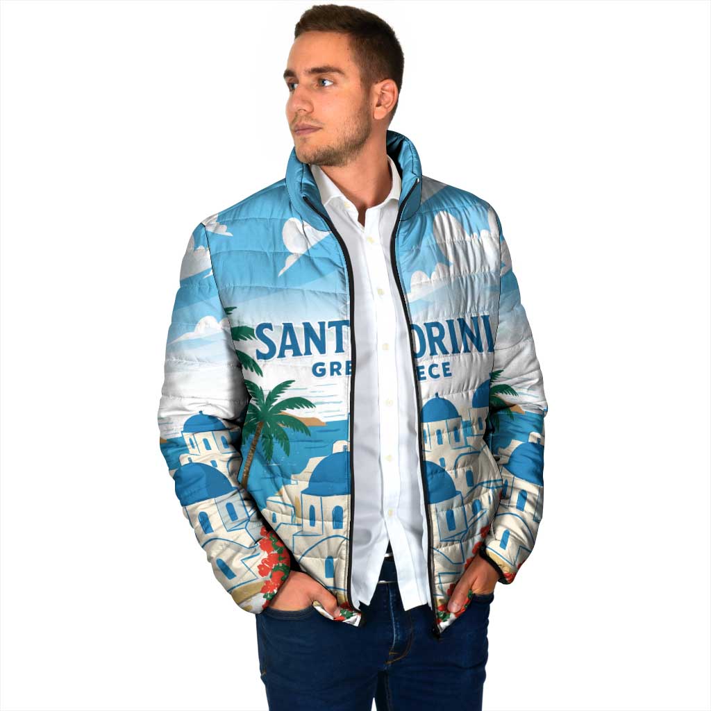 Greece Santorini Personalized Padded Jacket Greek Island Blue Dome Architecture Art
