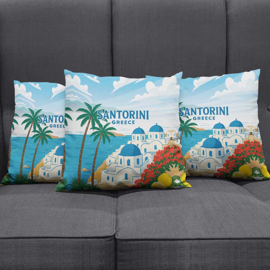 Greece Santorini Pillow Cover Greek Island Blue Dome Architecture Art
