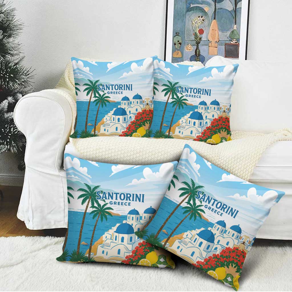 Greece Santorini Pillow Cover Greek Island Blue Dome Architecture Art