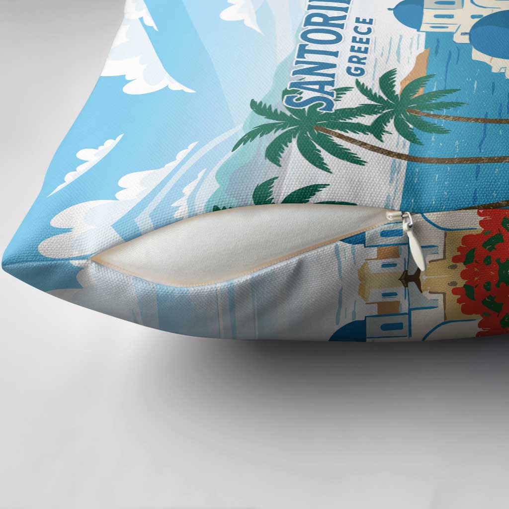 Greece Santorini Pillow Cover Greek Island Blue Dome Architecture Art