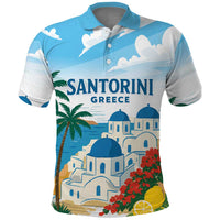 Greece Santorini Personalized Polo Shirt Greek Island Blue Dome Architecture Art