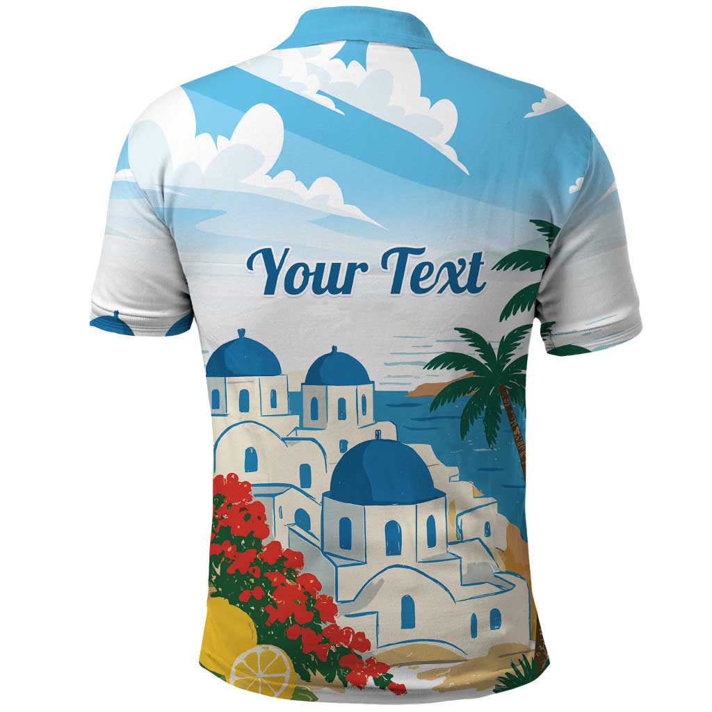 Greece Santorini Personalized Polo Shirt Greek Island Blue Dome Architecture Art