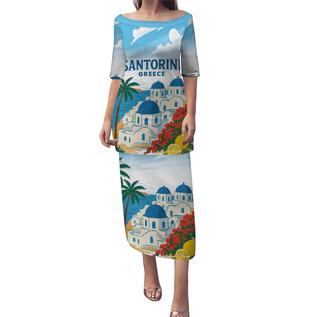 Greece Santorini Personalized Puletasi Greek Island Blue Dome Architecture Art