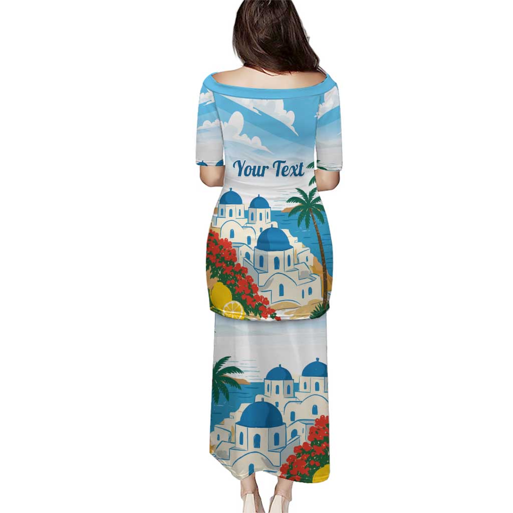 Greece Santorini Personalized Puletasi Greek Island Blue Dome Architecture Art