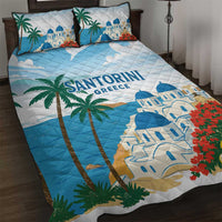 Greece Santorini Quilt Bed Set Greek Island Blue Dome Architecture Art