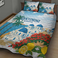 Greece Santorini Quilt Bed Set Greek Island Blue Dome Architecture Art