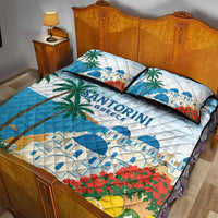Greece Santorini Quilt Bed Set Greek Island Blue Dome Architecture Art