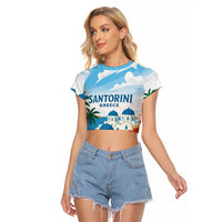 Greece Santorini Personalized Raglan Cropped T Shirt Greek Island Blue Dome Architecture Art