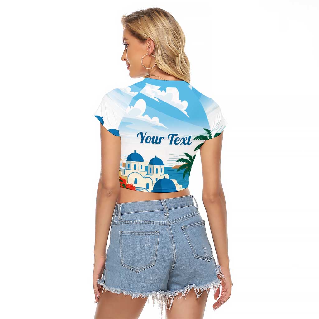 Greece Santorini Personalized Raglan Cropped T Shirt Greek Island Blue Dome Architecture Art