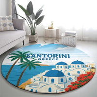 Greece Santorini Round Carpet Greek Island Blue Dome Architecture Art