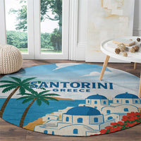 Greece Santorini Round Carpet Greek Island Blue Dome Architecture Art