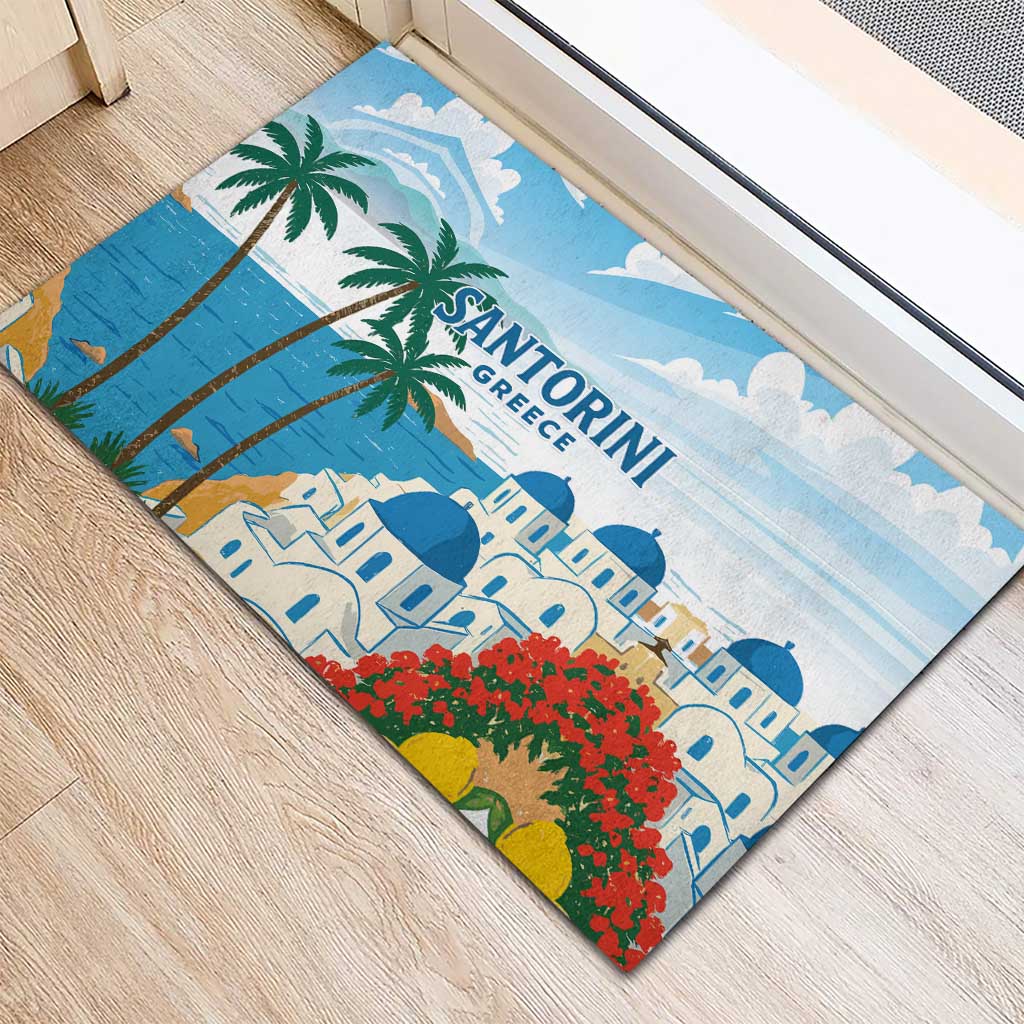 Greece Santorini Rubber Doormat Greek Island Blue Dome Architecture Art