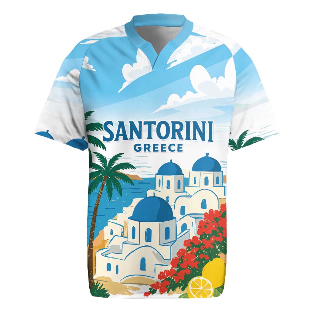 Greece Santorini Personalized Rugby Jersey Greek Island Blue Dome Architecture Art